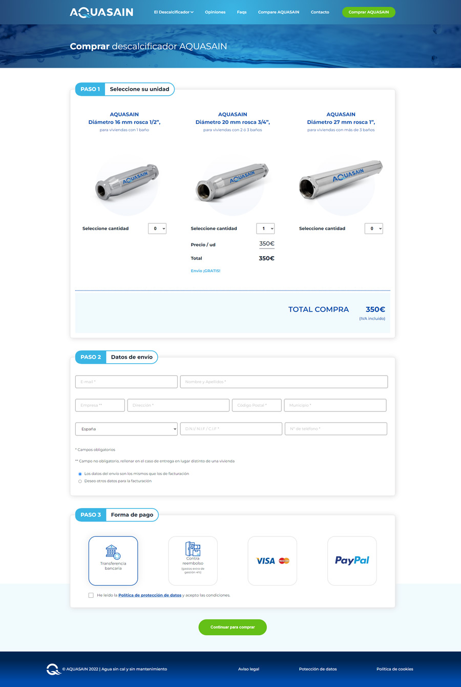 Aquasain Purchase Page